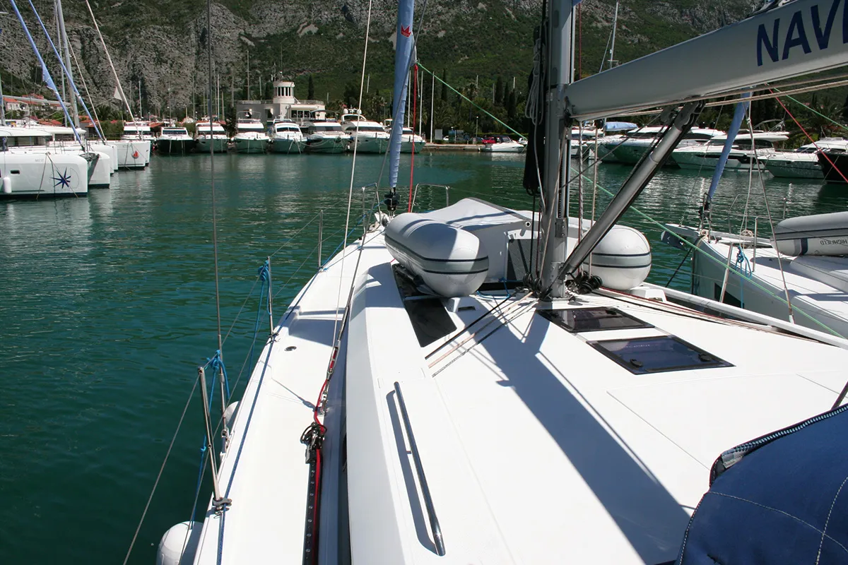Deck of Röde Orm, a Beneteau Oceanis 46.1 sailboat at Dubrovnik, Croatia