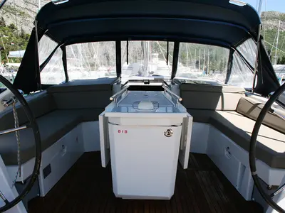 Cockpit of Röde Orm, a Beneteau Oceanis 46.1 sailboat at Dubrovnik, Croatia