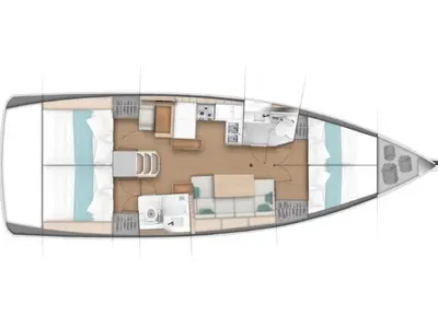 Floor plan of Anima, a Jeanneau Sun Odyssey 440 sailboat at Municipal Unit of Nea Peramos, Greece