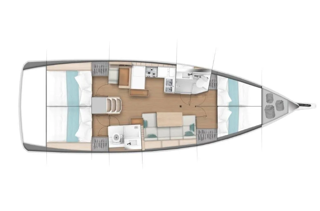 Floor plan of Anima, a Jeanneau Sun Odyssey 440 sailboat at Municipal Unit of Nea Peramos, Greece