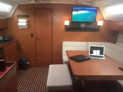 Salon of Bavaria Cruiser 46, a sailboat at Skiathos, Greece