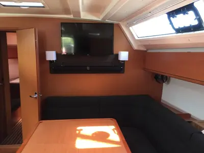 Salon of Bavaria Cruiser 46, a sailboat at Skiathos, Greece