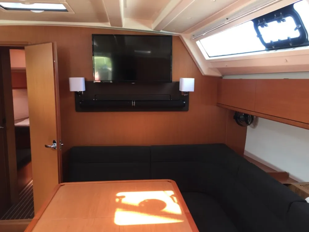 Salon of Bavaria Cruiser 46, a sailboat at Skiathos, Greece