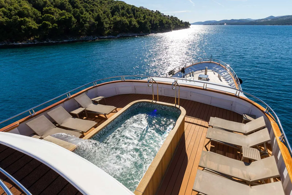 Deck of Adriatic King, a Gulet Motoryacht motor yacht at Split, Croatia