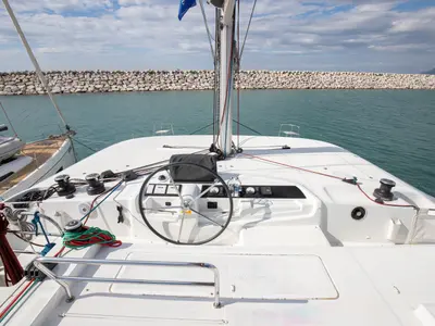 Cockpit of Cassata - Standard Line, a Lagoon 46 catamaran at Salerno, Italy