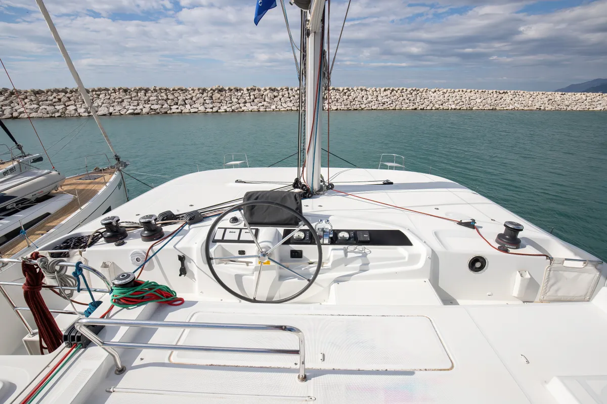 Cockpit of Cassata - Standard Line, a Lagoon 46 catamaran at Salerno, Italy