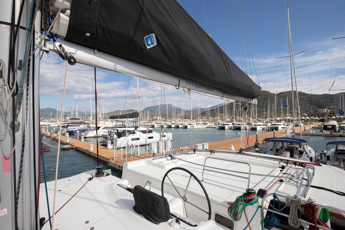 Cockpit of Cassata - Standard Line, a Lagoon 46 catamaran at Salerno, Italy