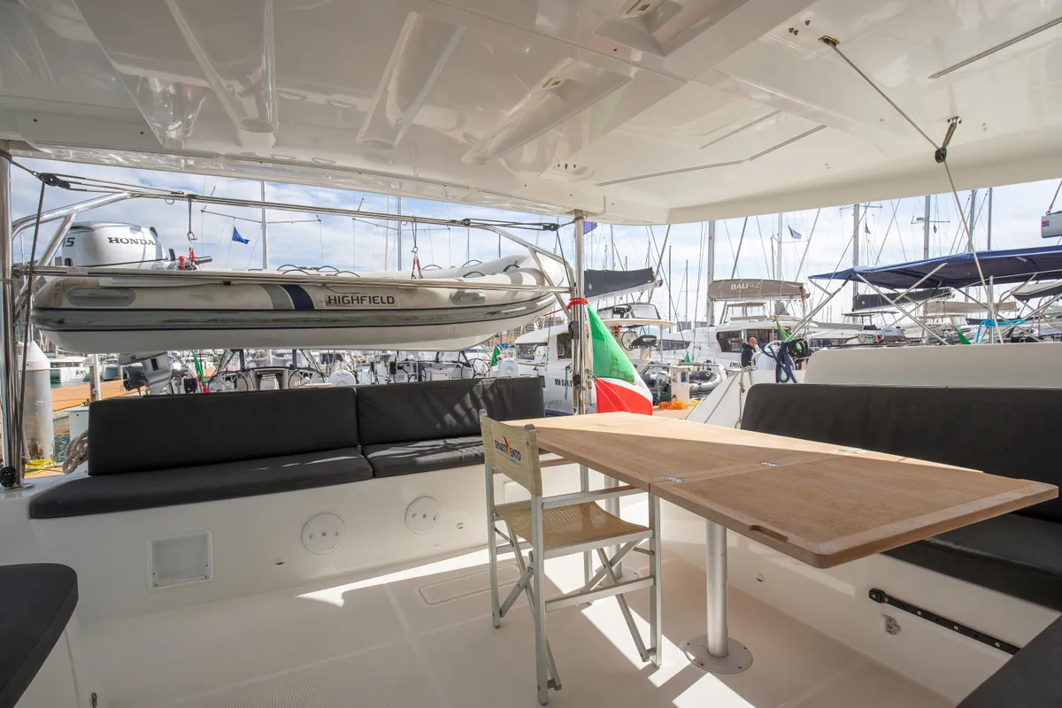 Deck of Cassata - Standard Line, a Lagoon 46 catamaran at Salerno, Italy