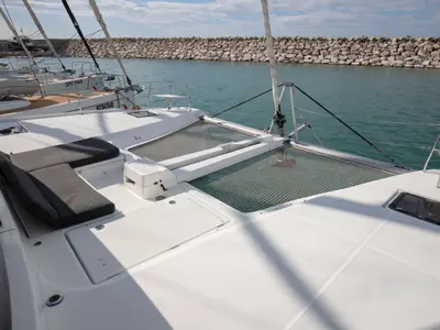 Deck of Cassata - Standard Line, a Lagoon 46 catamaran at Salerno, Italy
