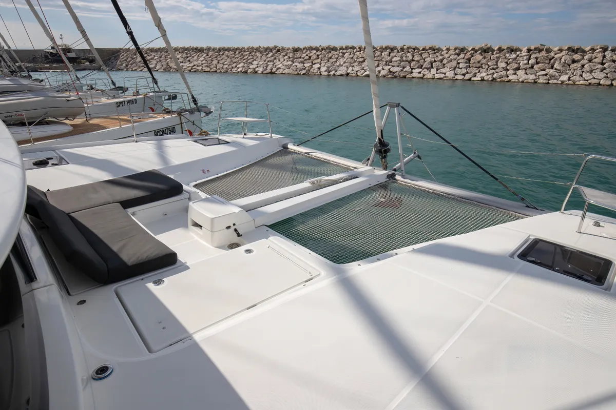 Deck of Cassata - Standard Line, a Lagoon 46 catamaran at Salerno, Italy