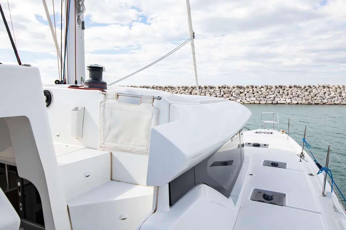 Deck of Cassata - Standard Line, a Lagoon 46 catamaran at Salerno, Italy