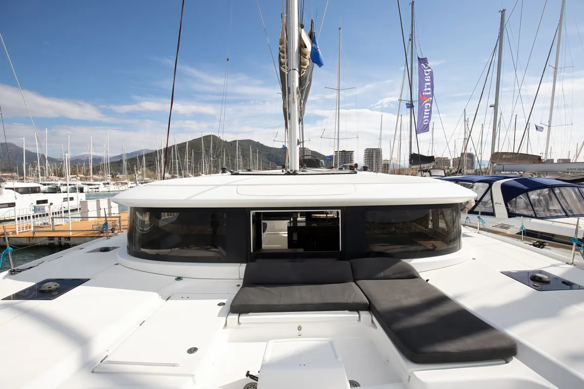 Deck of Cassata - Standard Line, a Lagoon 46 catamaran at Salerno, Italy