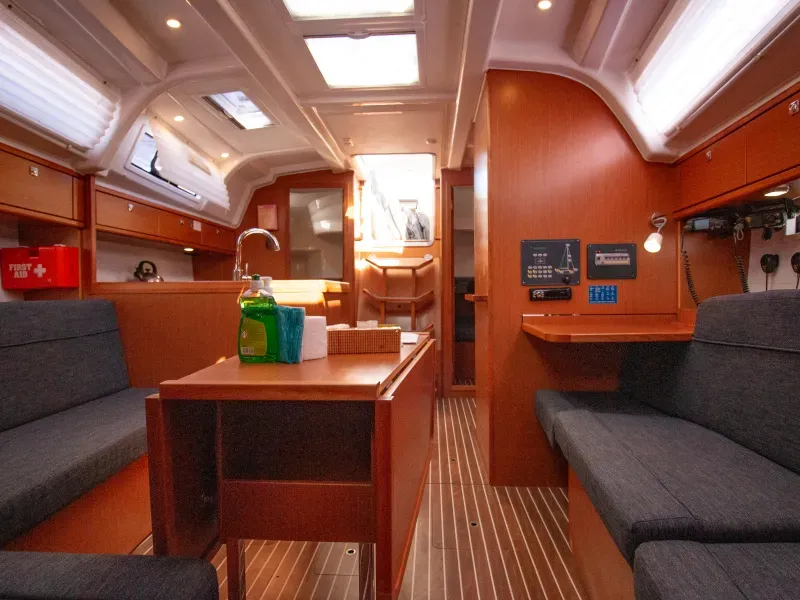 Salon of Stairway To Heaven, a Bavaria 37 sailboat at Municipal Unit of Sikyona, Greece