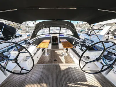 Cockpit of Vidar, a Hanse 575 - 3 + 1 cab. sailboat at Trogir, Croatia