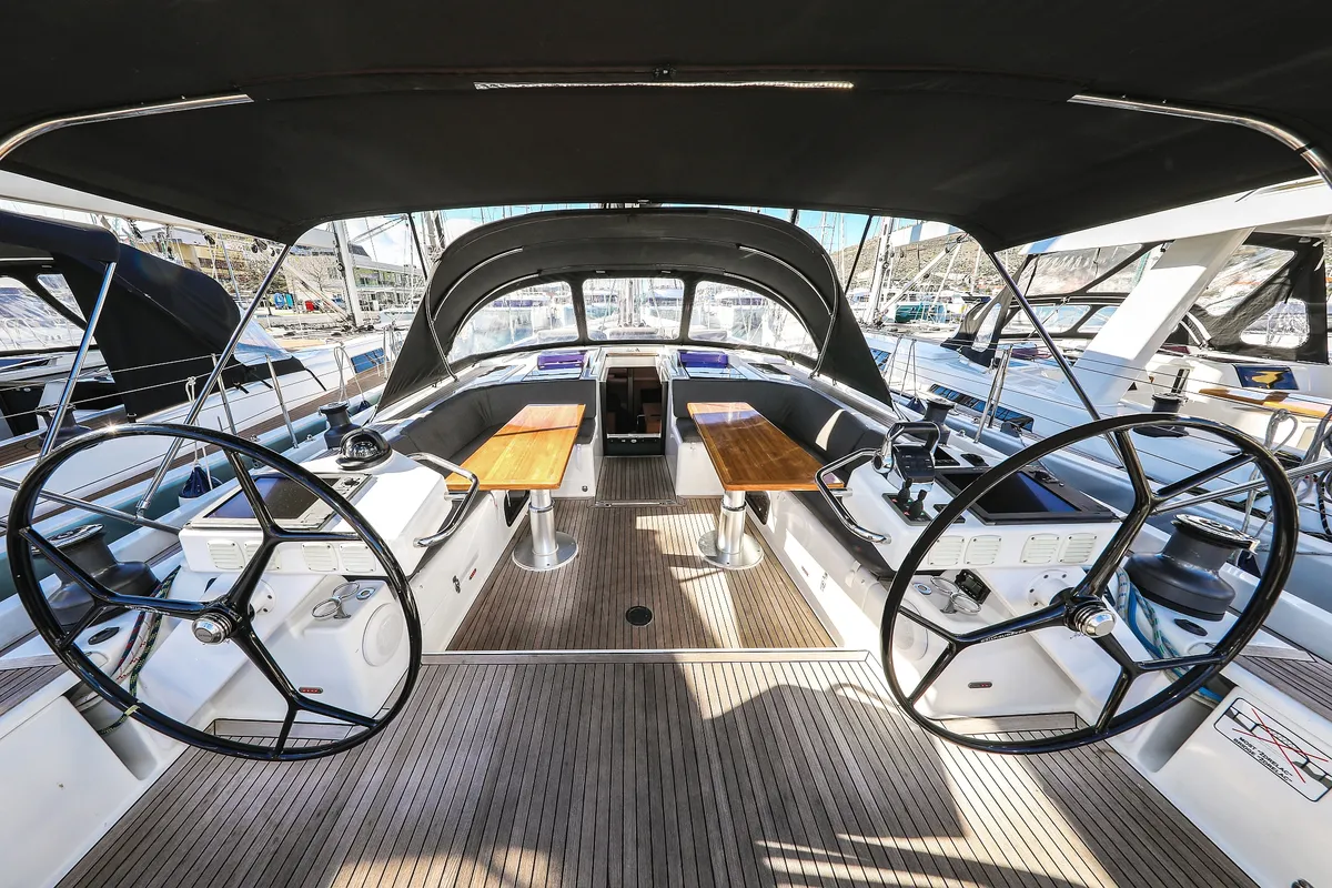 Cockpit of Vidar, a Hanse 575 - 3 + 1 cab. sailboat at Trogir, Croatia