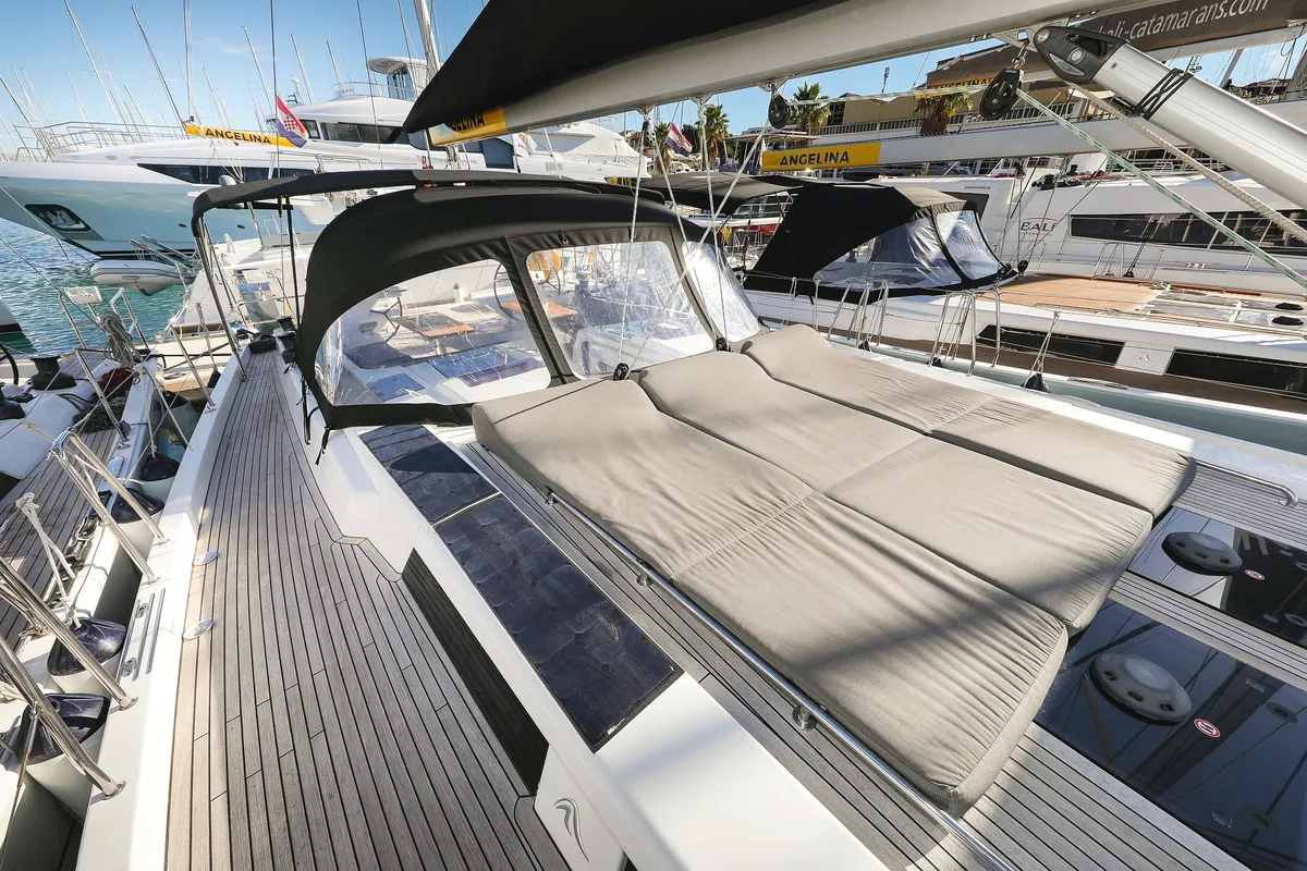 Deck of Vidar, a Hanse 575 - 3 + 1 cab. sailboat at Trogir, Croatia