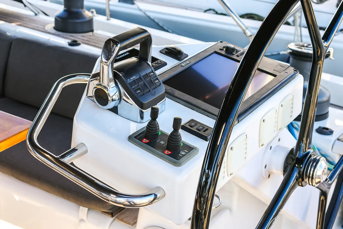 Cockpit of Vidar, a Hanse 575 - 3 + 1 cab. sailboat at Trogir, Croatia