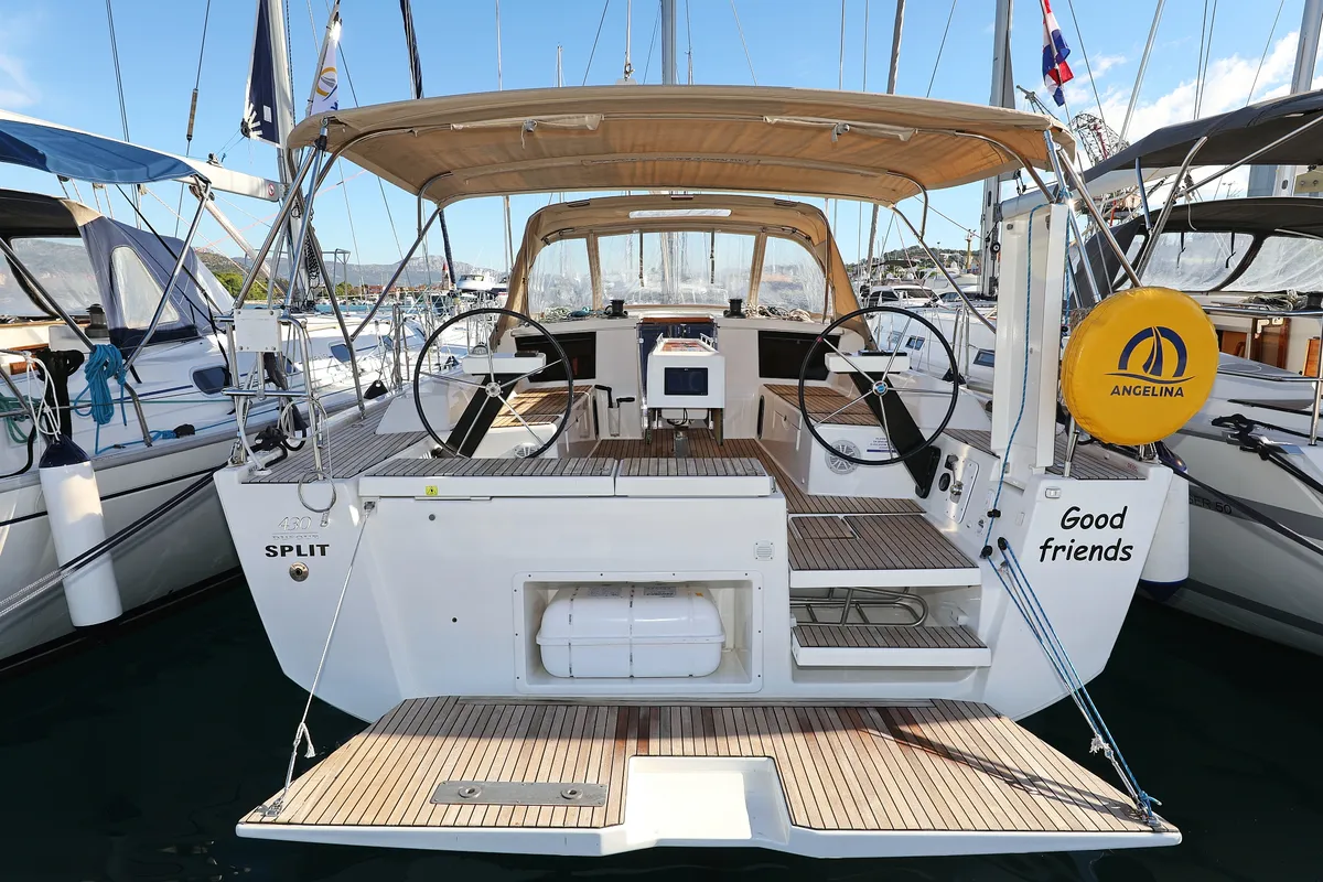 Exterior view of Good Friends, a Dufour 430 GL sailboat at Grad Trogir, Croatia