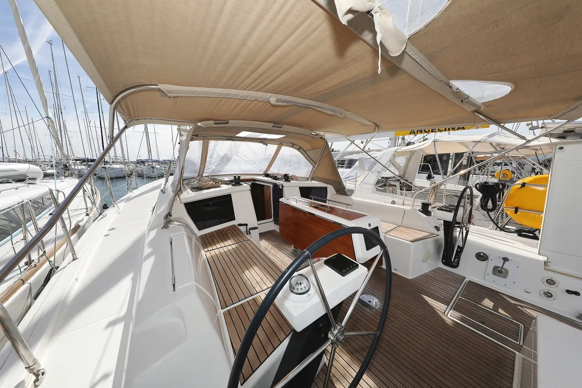 Cockpit of Good Friends, a Dufour 430 GL sailboat at Grad Trogir, Croatia