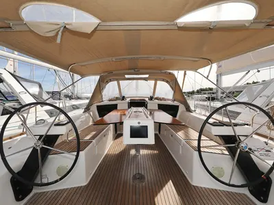 Cockpit of Good Friends, a Dufour 430 GL sailboat at Grad Trogir, Croatia
