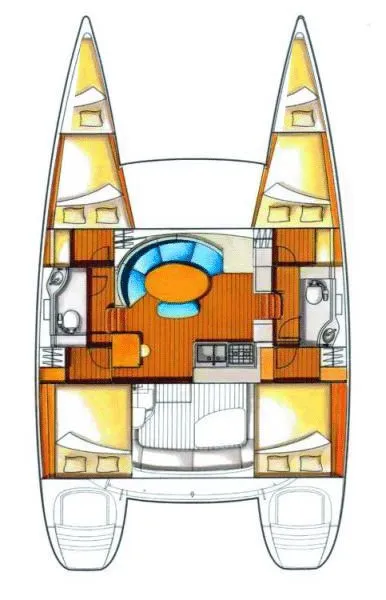 Floor plan of Sunrise, a Lagoon 380 S2 catamaran at Municipal Unit of Lefkada, Greece