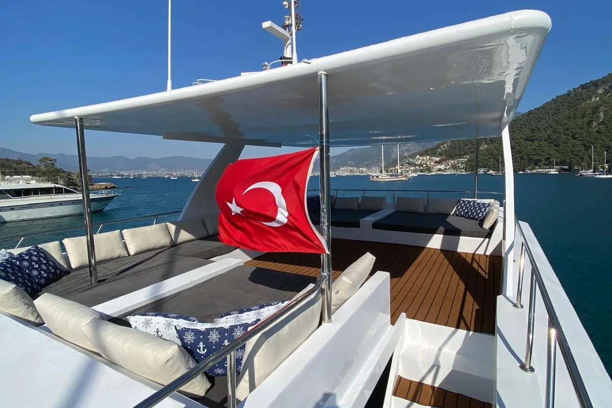 Deck of Lagertha, a Custom Made MY Lagertha motor yacht at Fethiye, Turkey