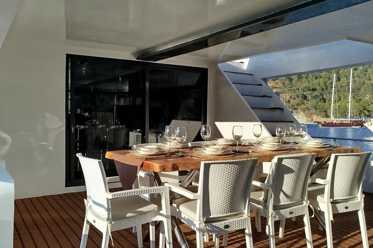 Deck of Lagertha, a Custom Made MY Lagertha motor yacht at Fethiye, Turkey
