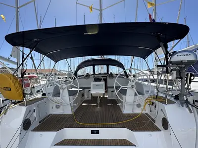 Cockpit of Iskra, a Bavaria Cruiser 46 sailboat at Split, Croatia