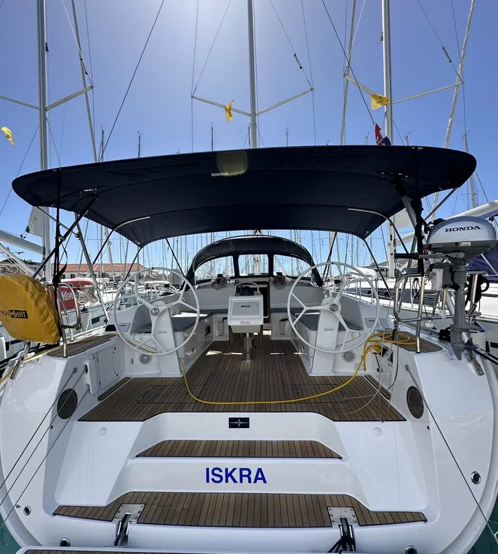 Cockpit of Iskra, a Bavaria Cruiser 46 sailboat at Split, Croatia