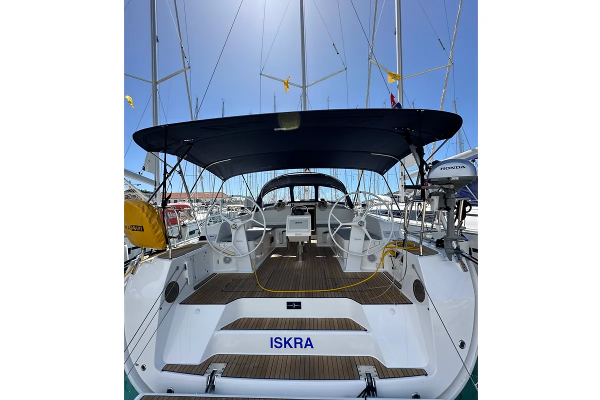 Cockpit of Iskra, a Bavaria Cruiser 46 sailboat at Split, Croatia
