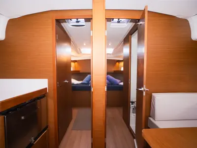 Cabin on Frida, a Jeanneau Sun Odyssey 490 sailboat at Olbia, Italy