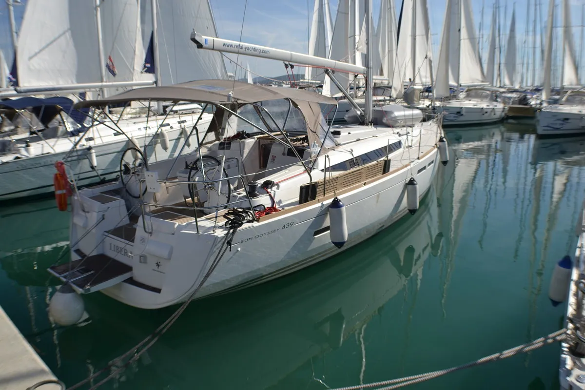 Exterior view of Libera, a Jeanneau Sun Odyssey 439 sailboat at Općina Sukošan, Croatia