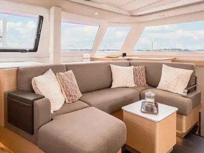 Salon of HaLo, a Fountaine Pajot FP 41 catamaran at Municipal Unit of Lefkada, Greece