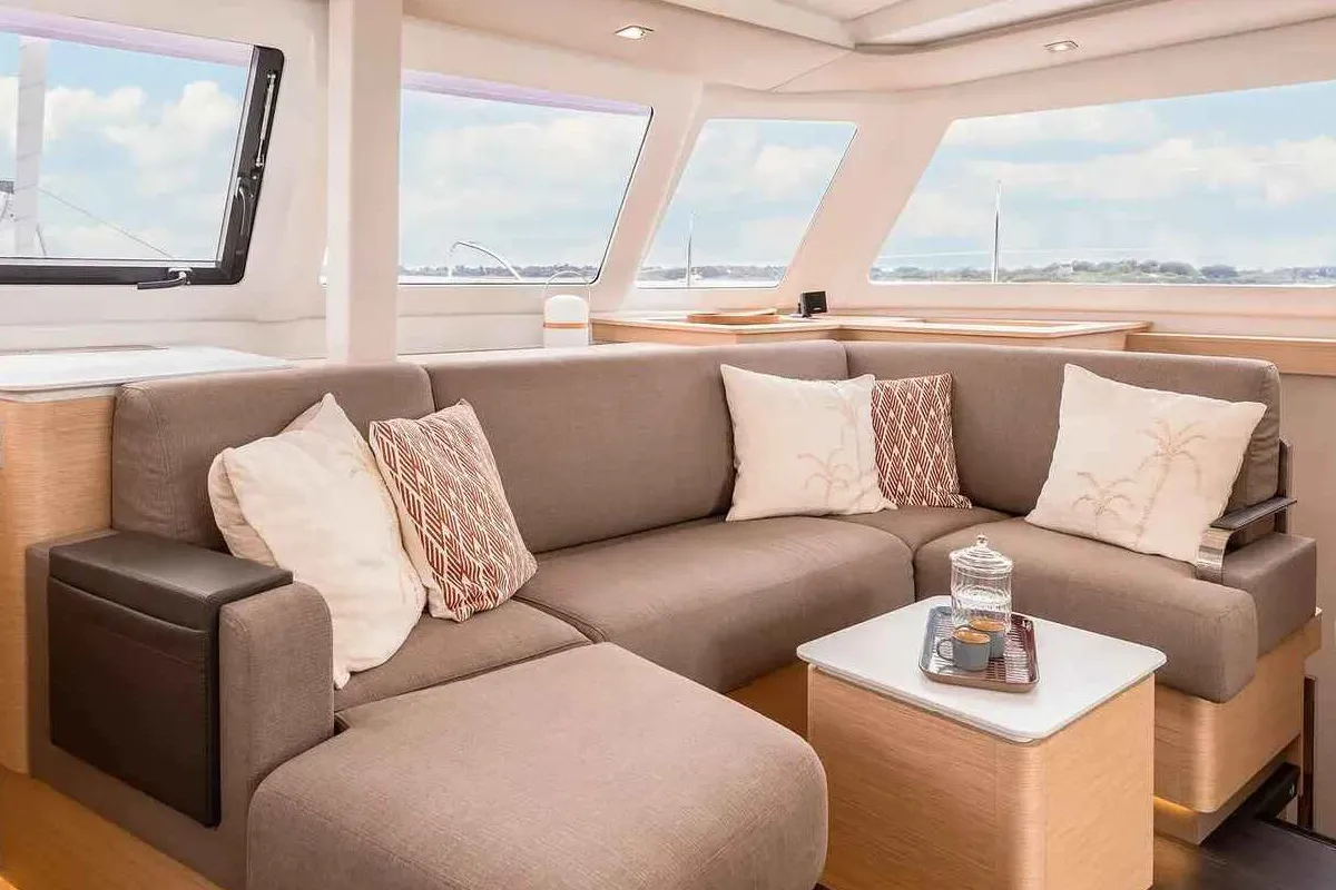 Salon of HaLo, a Fountaine Pajot FP 41 catamaran at Municipal Unit of Lefkada, Greece