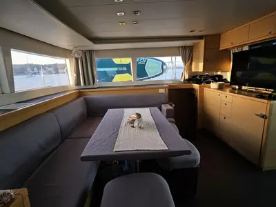 Salon of Corona Borealis, a Lagoon 450 Fly catamaran at Nettuno, Italy