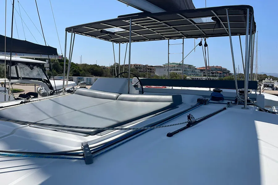 Cockpit of Corona Borealis, a Lagoon 450 Fly catamaran at Nettuno, Italy