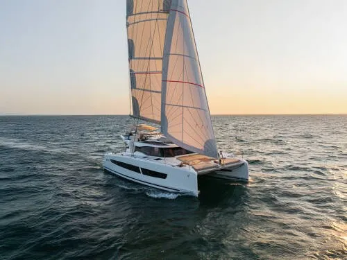Calmos, a Fountaine Pajot FP 41 catamaran at Hyères, France