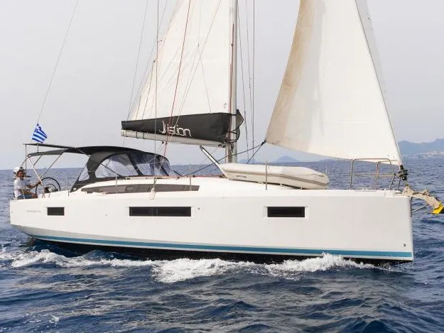 Exterior view of Henry Every, a Jeanneau Sun Odyssey 410 sailboat at Municipal Unit of Rhodes, Greece