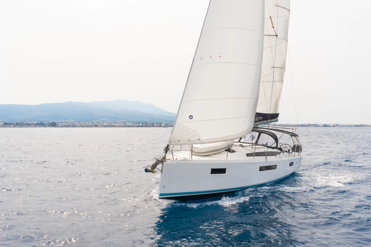 Exterior view of Henry Every, a Jeanneau Sun Odyssey 410 sailboat at Municipal Unit of Rhodes, Greece