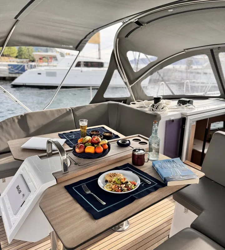 Cockpit of Sorores, a Bavaria C42 sailboat at Marmaris, Turkey