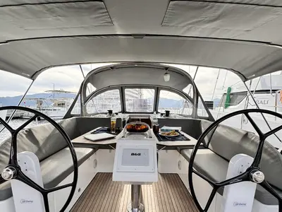 Cockpit of Sorores, a Bavaria C42 sailboat at Marmaris, Turkey