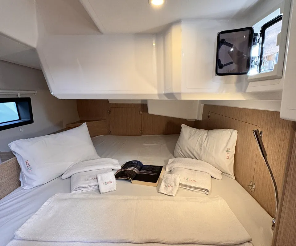 Cabin on Sorores, a Bavaria C42 sailboat at Marmaris, Turkey