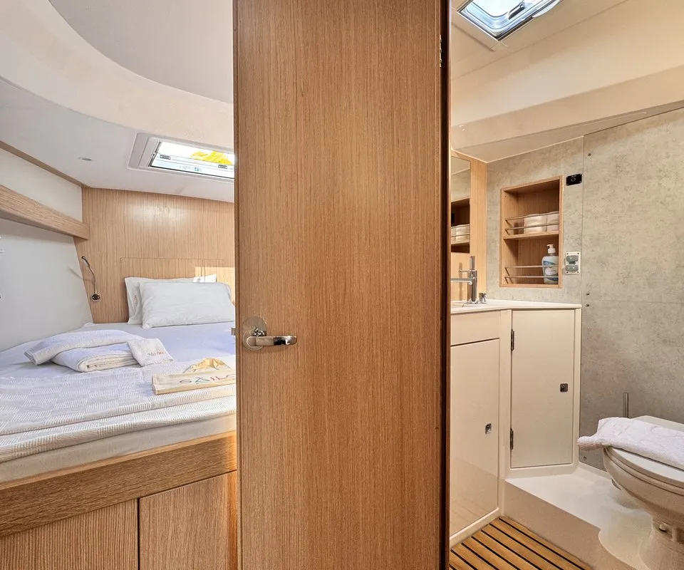Cabin on Sorores, a Bavaria C42 sailboat at Marmaris, Turkey