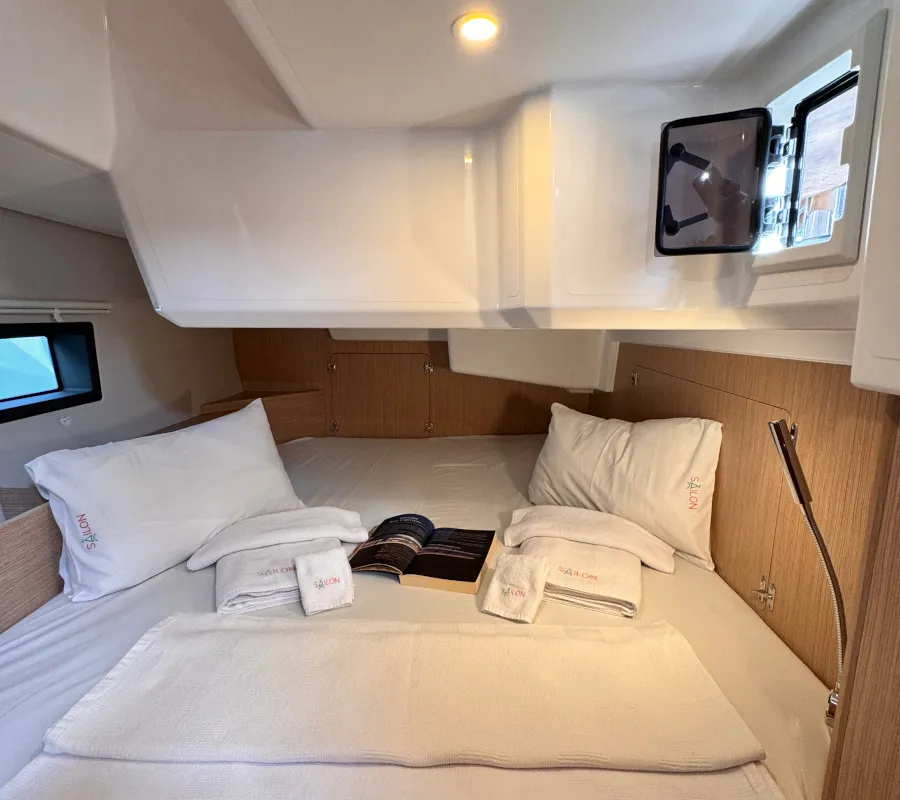 Cabin on Sorores, a Bavaria C42 sailboat at Marmaris, Turkey