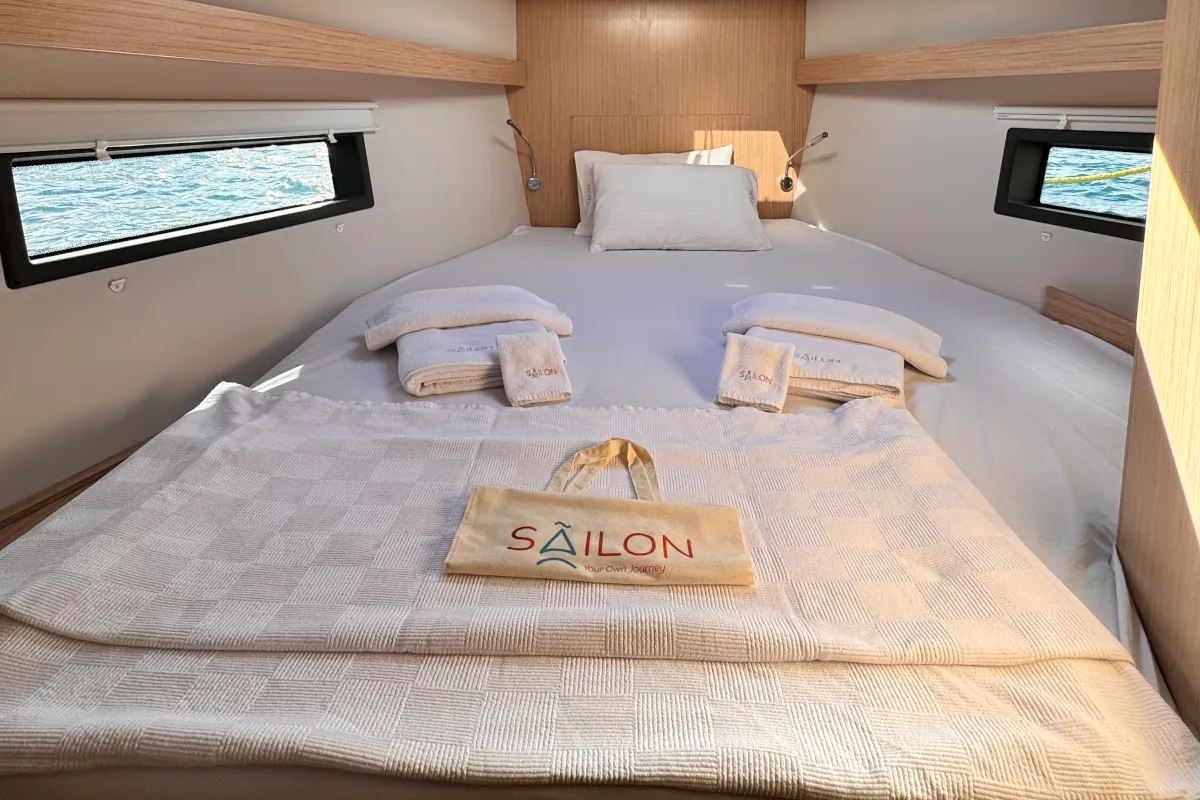 Cabin on Sorores, a Bavaria C42 sailboat at Marmaris, Turkey