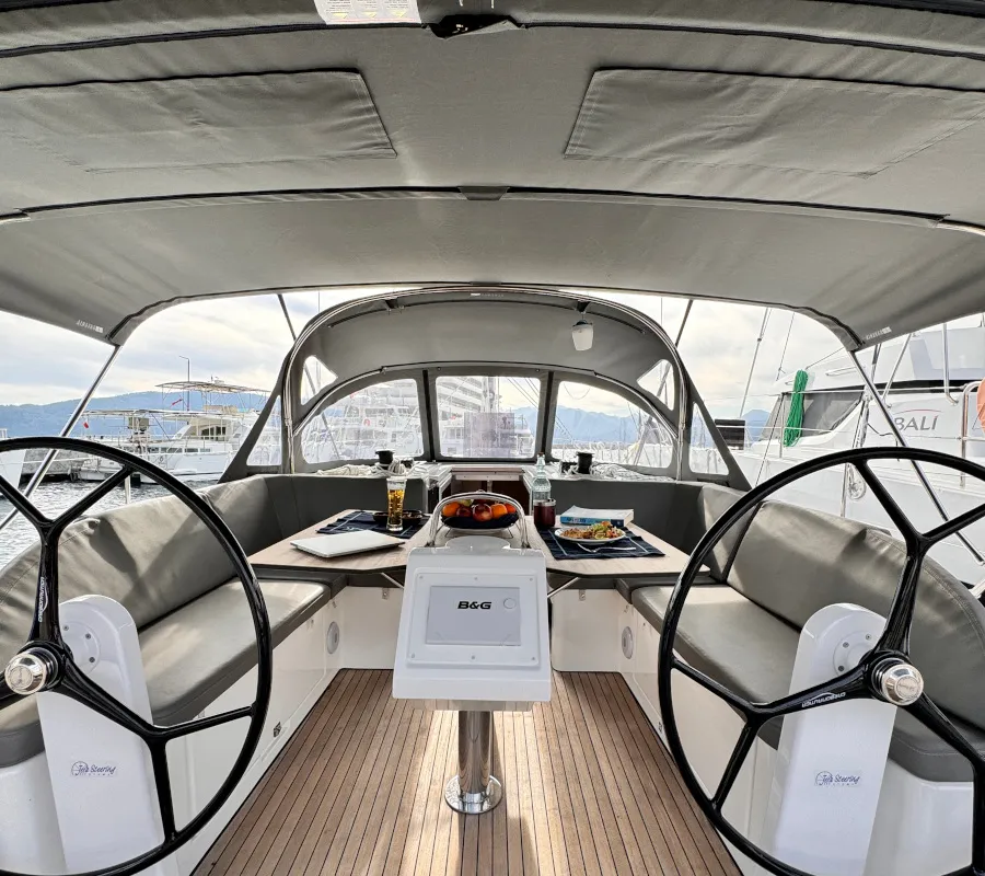 Cockpit of Sorores, a Bavaria C42 sailboat at Marmaris, Turkey