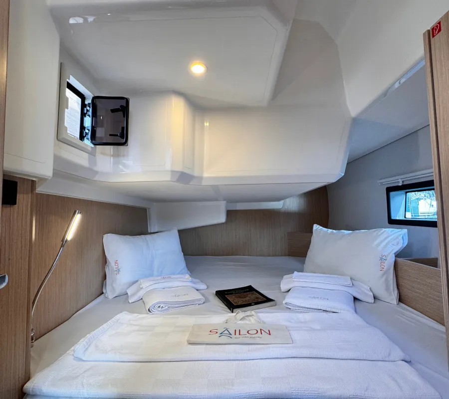 Cabin on Sorores, a Bavaria C42 sailboat at Marmaris, Turkey
