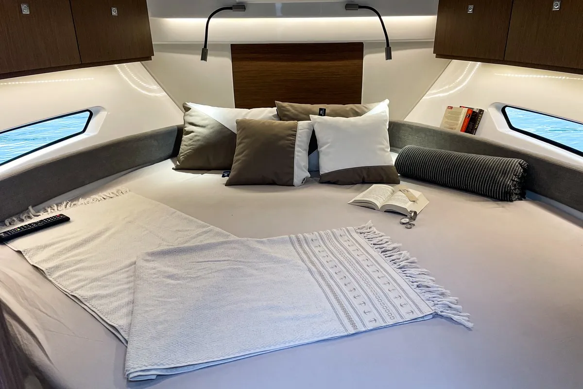 Cabin on ARYA, a Beneteau Antares 9 OB motorboat at Split, Croatia