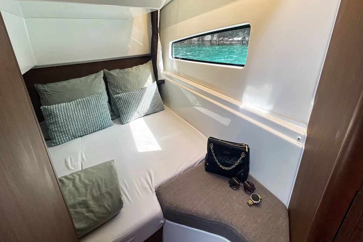 Cabin on ARYA, a Beneteau Antares 9 OB motorboat at Split, Croatia