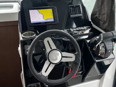 Cockpit of ARYA, a Beneteau Antares 9 OB motorboat at Split, Croatia